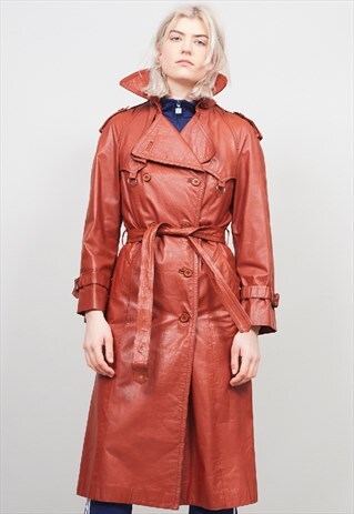 VINTAGE 70'S TERRACOTTA LEATHER TRENCH COAT