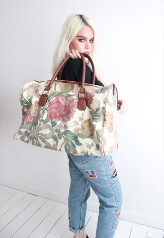 VINTAGE 80S FLORAL CANVAS HOLDALL