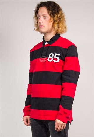 VINTAGE 90'S STRIPED TOMMY HILFIGER POLO RUGBY SHIRT