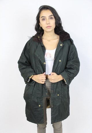 VINTAGE 90S KHAKI GREEN WAX JACKET