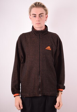 ADIDAS MENS VINTAGE CARDIGAN JUMPER LARGE ORANGE 90S