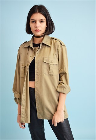 90'S RETRO NEUTRAL MINIMALIST ARMY OVERSIZED SHIRT TOP