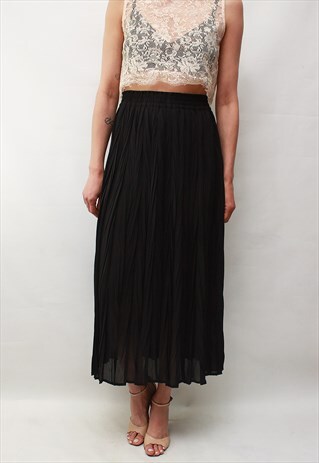 VINTAGE 80' UNIQUE ELEGANT BLACK PLEATED LONG SKIRT