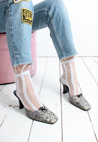 VINTAGE 90S LEATHER FAUX SNAKESKIN SLIP ON MULES