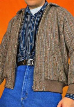 Vintage 70s Wool Flecked Bomber Jacket in Brown