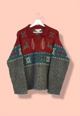 Vintage Cardigan ChristmasFull zip in Burgundy L