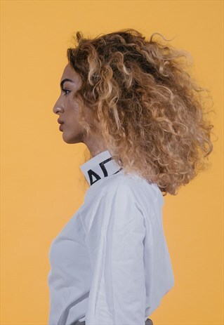 WHITE COLLAR /WHITE LONG SLEEVE T-SHIRT WITH LOGO TURTLENECK