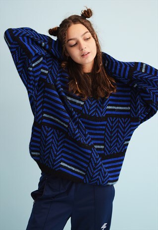 80'S RETRO STRIPED PATTERN WOOLEN OVERSIZED KNIT JUMPER