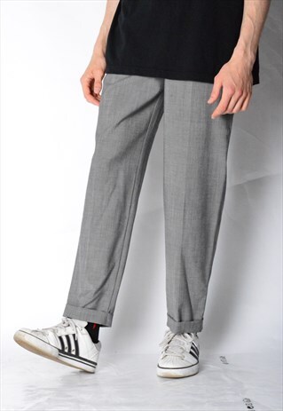 VINTAGE 90S UNISEX GREY STRIPED LIGHTWEIGHT PANTS