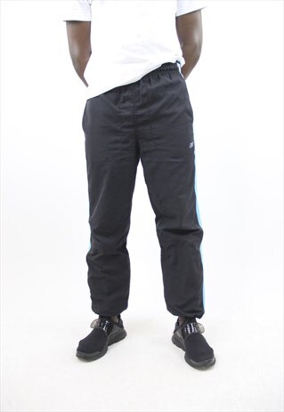 VINTAGE REEBOK BLACK STRIPED TRACKSUIT BOTTOMS