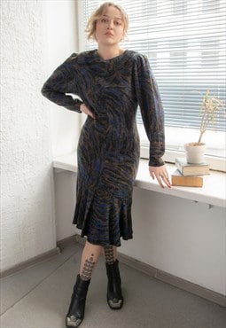 Vintage 60's Authentic Knitted Abstract Print Dress