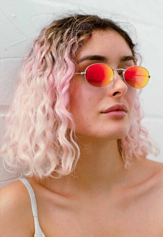 GOLD MIRROR METAL OVAL SUNGLASSES IN RED