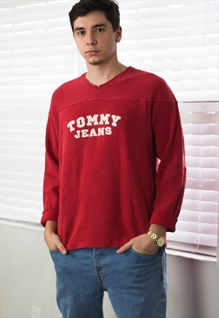 VINTAGE TOMMY HILFIGER SWEATSHIRT JUMPER LOGO 90S L 19.3