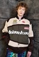 MOTORCYCLE JACKET MULTI PATCH PADDED RACING BOMBER IN BROWN