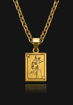Queen Playing Card 18k Gold Plated Pendant Necklace