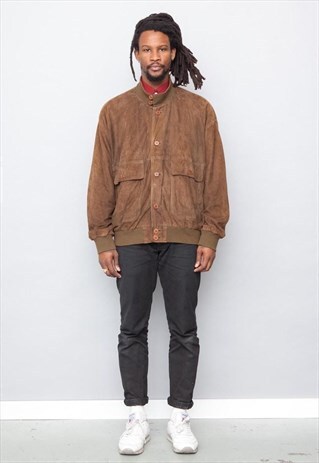 VINTAGE 90'S BROWN SUEDE BOMBER JACKET