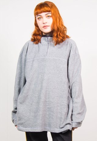 VINTAGE 90'S GREY QUARTER ZIP OVERSIZED FLEECE JUMPER