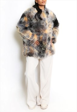Multi-Colour Faux Fur Coat In Brown