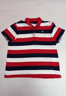 00's Polo Shirt Red Navy Blue Striped