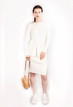 Fine knit bodycon dress with knot tie design in white