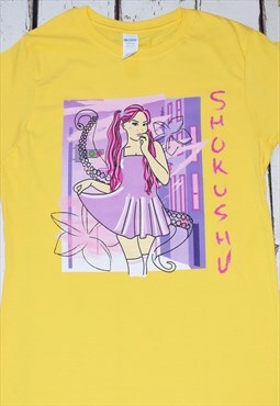 Shokushu Boutique ladies t-shirt Tokyo girl print (Yellow)