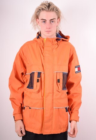 TOMMY HILFIGER MENS VINTAGE RAIN JACKET MEDIUM ORANGE 90S