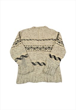 Vintage Knitwear Wool 1/4 Zip Sweater Scandi Pattern Beige M