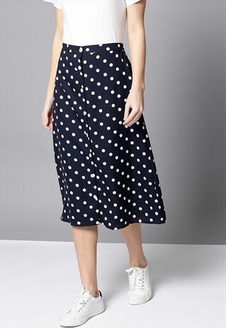 BUTTON DOWN POLKA DOT SKIRT IN BLUE AND WHITE