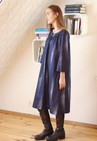 NAVY OVERSIZE A LINE VINTAGE DRESS