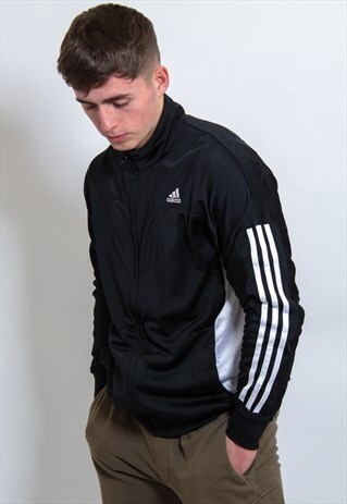 VINTAGE ADIDAS LOGO JACKET IN BLACK MEDIUM