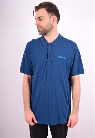 REEBOK MENS VINTAGE POLO SHIRT LARGE NAVY BLUE 90'S