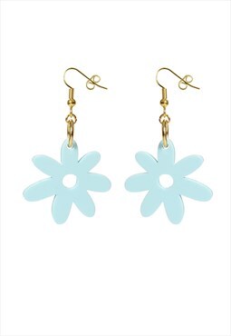 Flower power single drop earrings in baby blue.