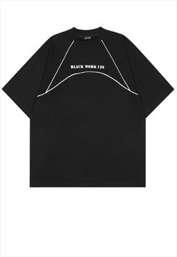 Stars print t-shirt Y2K black work tee in black