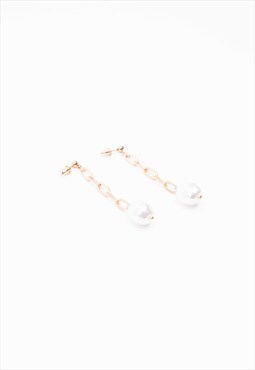 New Gold Tone Dangly Chain Earrings With Pearls