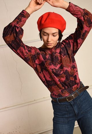 70'S RETRO MOD PRINT BELL SLEEVE SHIMMER FESTIVAL BLOUSE TOP
