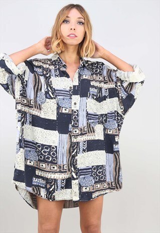VINTAGE OVERSIZED LONG SLEEVE PATTERNED SHIRT