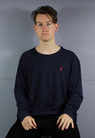 VINTAGE POLO RALPH LAUREN LONG SLEEVE SHIRT IN NAVY BLUE WIT