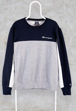 Champion Sweatshirt Grey Navy Blue Pullover Mens Large