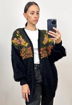 Vintage Floral Embroidery Mohair Cardigan