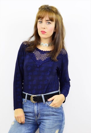 VINTAGE 90S NAVY BLUE EMBROIDERED BODYSUIT