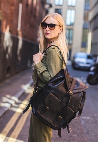 LUXURY LEATHER URBAN RUCKSACK BACKPACK (BLACK)