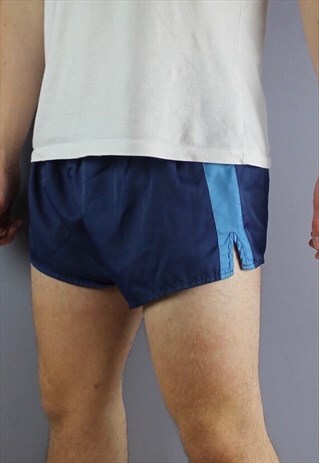 VINTAGE ERIMA RUNNING SHORTS IN BLUE WITH EMBROIDERED LOGO A