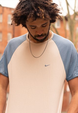 VINTAGE 00S NIKE LOGO COLOURBLOCK CREAM AND BLUE