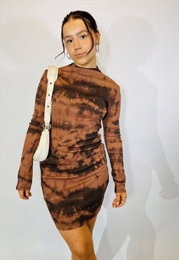 Vintage Size S Tie Dye Mini Dress in Brown