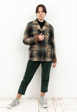 G.H BASS Wool Over Coat Jacket Check Plaid Tartan Winter Top
