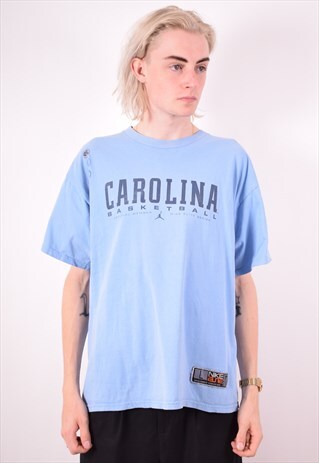 NIKE MENS VINTAGE CAROLINA T-SHIRT TOP LARGE BLUE 90S