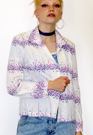 VINTAGE 80S MULTICOLOUR SCATTERED POLKADOT BLOUSE SHIRT