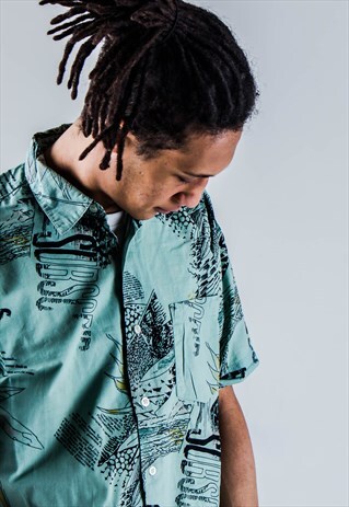 VINTAGE 90S CRAZY PATTERN SHIRT IN GREEN