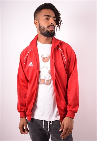 ADIDAS MENS VINTAGE TRACKSUIT TOP JACKET SMALL RED 90S