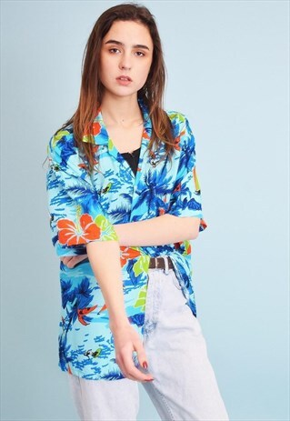 90'S RETRO HAWAII PRINT OVERSIZED SHIRT BLOUSE TOP